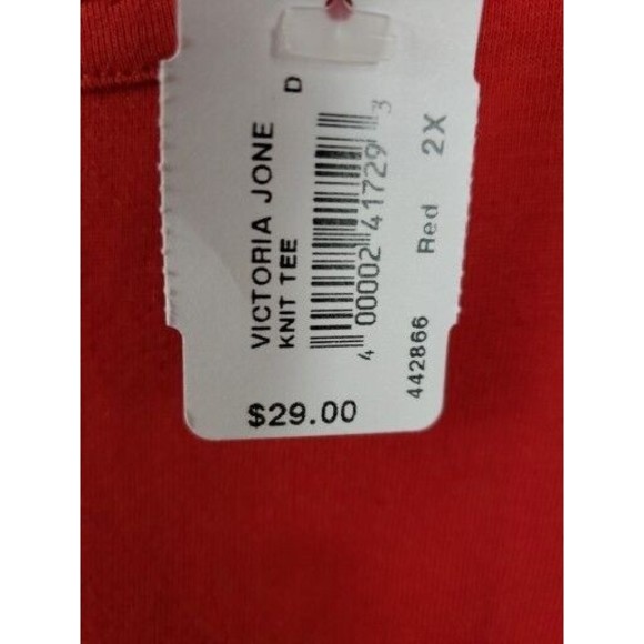Victoria Jones Womens top red 2X long /sleeve tee Christmas tree NEW - Picture 3 of 10